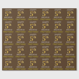 Papier Cadeau Brown, Faux Gold "HEUREUX 5e anniversaire"