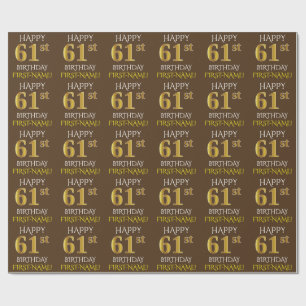 Papier Cadeau Brown, Faux Gold "HEUREUX 61ème ANNIVERSAIRE"
