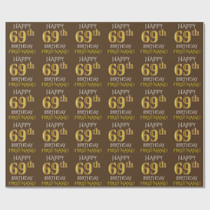 Papier Cadeau Brown, Faux Gold "HEUREUX 69e ANNIVERSAIRE"