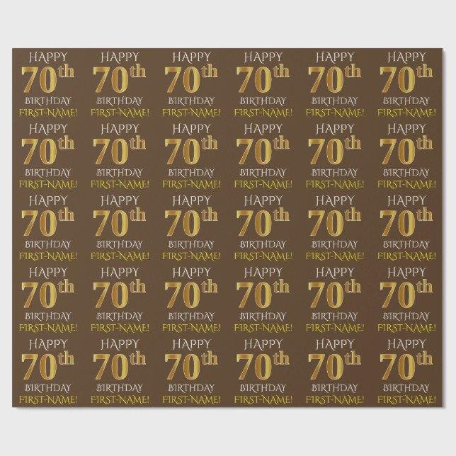 Papier Cadeau Brown, Faux Gold "HEUREUX 70e ANNIVERSAIRE" (Plat)