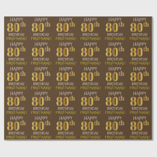Papier Cadeau Brown, Faux Gold "HEUREUX 80e ANNIVERSAIRE"