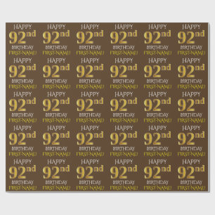 Papier Cadeau Brown, Faux Gold "HEUREUX 92e anniversaire"