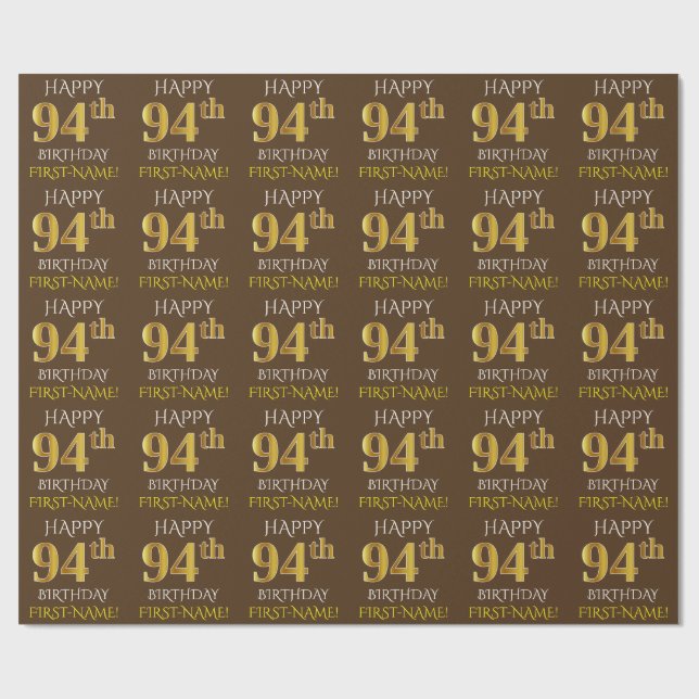 Papier Cadeau Brown, Faux Gold "HEUREUX 94ème anniversaire" (Plat)