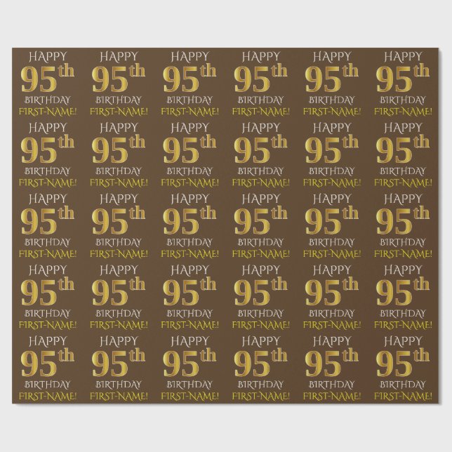 Papier Cadeau Brown, Faux Gold "HEUREUX 95e anniversaire" (Plat)