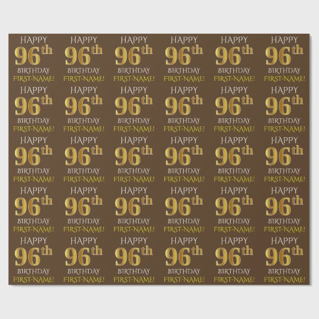 Papier Cadeau Brown, Faux Gold "HEUREUX 96e anniversaire" (Plat)