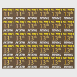Papier Cadeau Brown, Faux/Imitation Gold, "13e anniversaire"