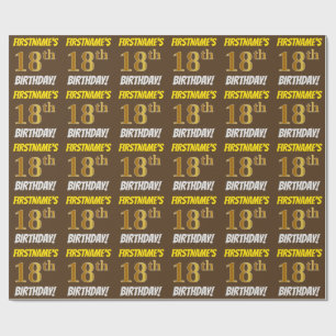 Papier Cadeau Brown, Faux/Imitation Gold, "18e ANNIVERSAIRE"