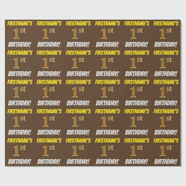 Papier Cadeau Brown, Faux/Imitation Gold, "1er anniversaire" (Plat)