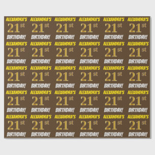 Papier Cadeau Brown, Faux/Imitation Gold, "21e ANNIVERSAIRE"