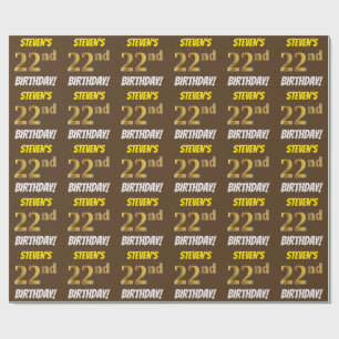 Papier Cadeau Brown, Faux/Imitation Gold, "22e anniversaire"