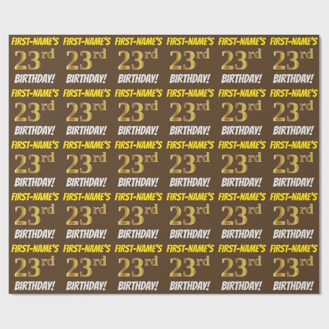 Papier Cadeau Brown, Faux/Imitation Gold, "23e anniversaire" (Plat)