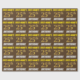 Papier Cadeau Brown, Faux/Imitation Gold, "25e anniversaire"