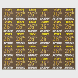Papier Cadeau Brown, Faux/Imitation Gold, "26e ANNIVERSAIRE"