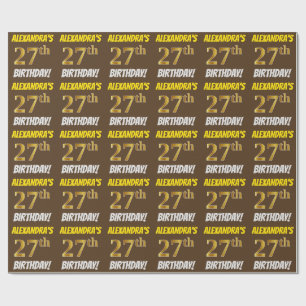 Papier Cadeau Brown, Faux/Imitation Gold, "27e ANNIVERSAIRE"