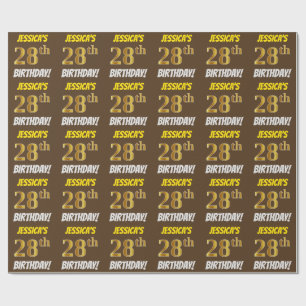 Papier Cadeau Brown, Faux/Imitation Gold, "28e ANNIVERSAIRE"