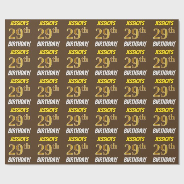 Papier Cadeau Brown, Faux/Imitation Gold, "29e ANNIVERSAIRE" (Plat)