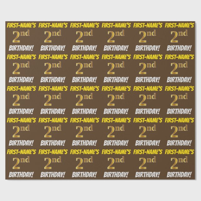Papier Cadeau Brown, Faux/Imitation Gold, "2e anniversaire" (Plat)