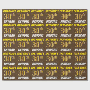 Papier Cadeau Brown, Faux/Imitation Gold, "30e ANNIVERSAIRE"