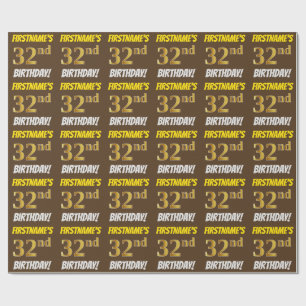 Papier Cadeau Brown, Faux/Imitation Gold, "32e anniversaire"