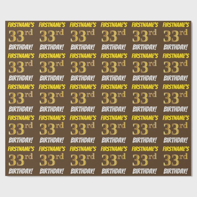 Papier Cadeau Brown, Faux/Imitation Gold, "33e anniversaire" (Plat)