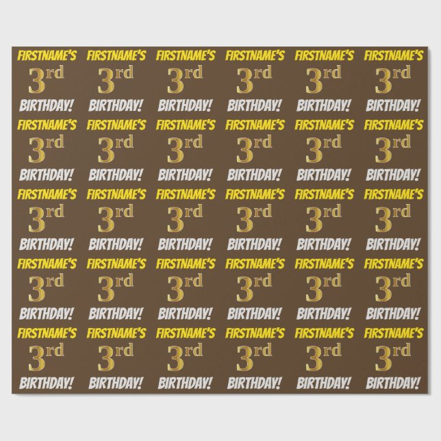 Papier Cadeau Brown, Faux/Imitation Gold, "3e anniversaire" (Plat)