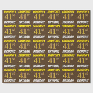 Papier Cadeau Brown, Faux/Imitation Gold, "41e ANNIVERSAIRE"