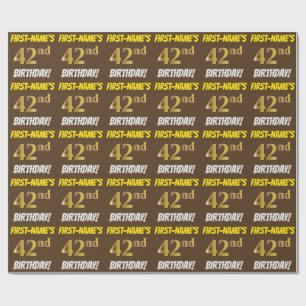 Papier Cadeau Brown, Faux/Imitation Gold, "42e anniversaire"