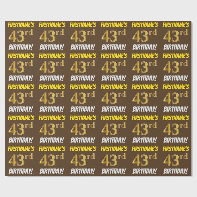Papier Cadeau Brown, Faux/Imitation Gold, "43e anniversaire" (Plat)