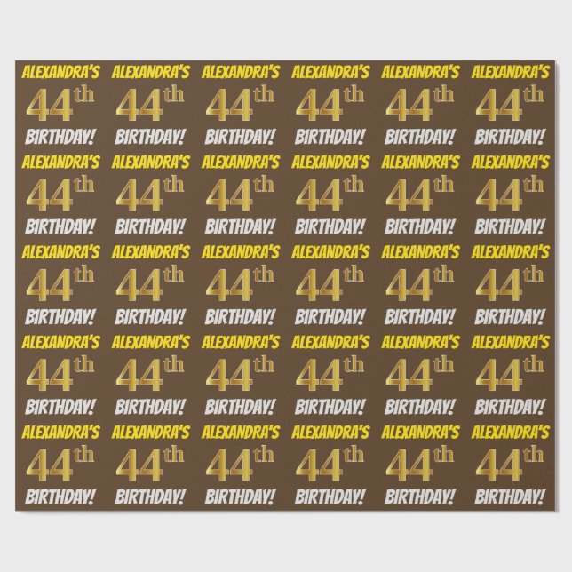 Papier Cadeau Brown, Faux/Imitation Gold, "44e anniversaire" (Plat)