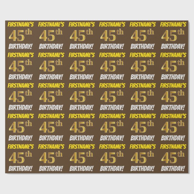 Papier Cadeau Brown, Faux/Imitation Gold, "45e anniversaire" (Plat)