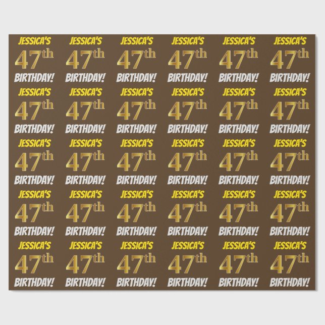 Papier Cadeau Brown, Faux/Imitation Gold, "47e anniversaire" (Plat)