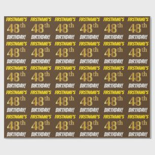 Papier Cadeau Brown, Faux/Imitation Gold, "48e ANNIVERSAIRE"