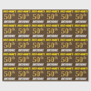 Papier Cadeau Brown, Faux/Imitation Gold, "50e ANNIVERSAIRE"