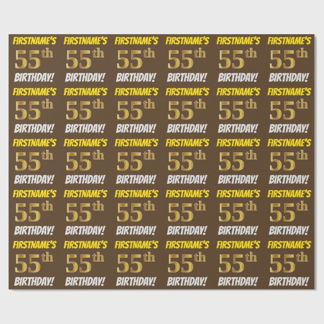 Papier Cadeau Brown, Faux/Imitation Gold, "55e anniversaire" (Plat)