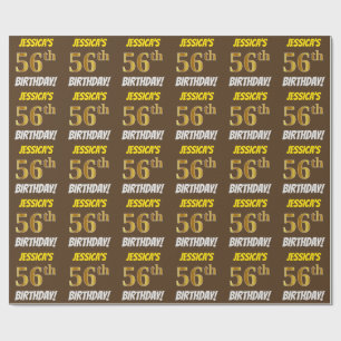 Papier Cadeau Brown, Faux/Imitation Gold, "56e ANNIVERSAIRE"