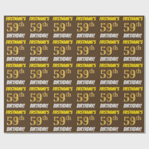 Papier Cadeau Brown, Faux/Imitation Gold, "59e ANNIVERSAIRE"