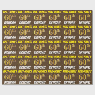 Papier Cadeau Brown, Faux/Imitation Gold, "60e ANNIVERSAIRE"