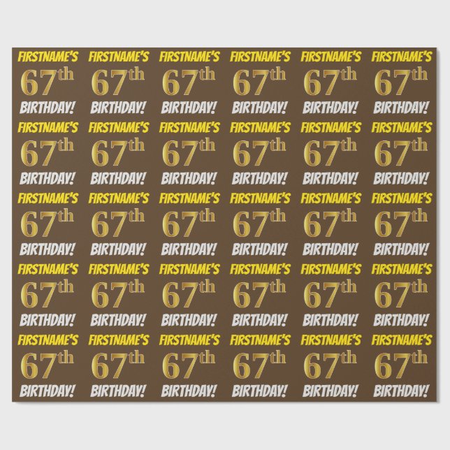 Papier Cadeau Brown, Faux/Imitation Gold, "67e anniversaire" (Plat)