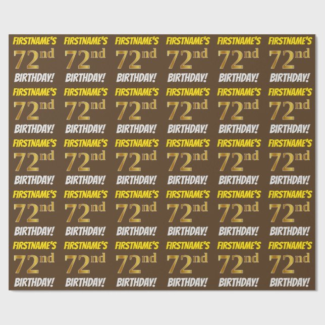 Papier Cadeau Brown, Faux/Imitation Gold, "72e anniversaire" (Plat)
