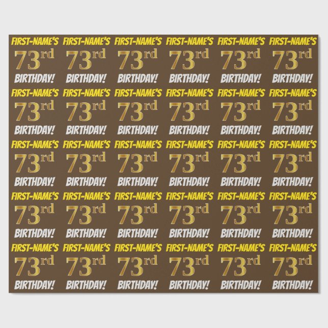 Papier Cadeau Brown, Faux/Imitation Gold, "73e anniversaire" (Plat)
