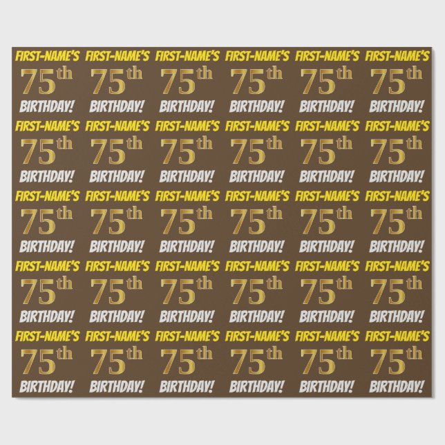 Papier Cadeau Brown, Faux/Imitation Gold, "75e anniversaire" (Plat)