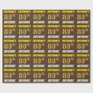 Papier Cadeau Brown, Faux/Imitation Gold, "80e ANNIVERSAIRE"