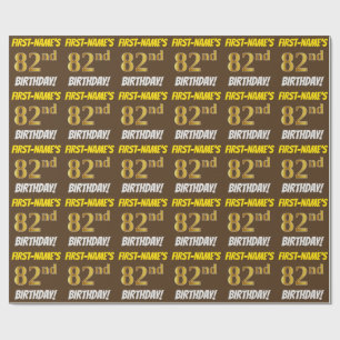 Papier Cadeau Brown, Faux/Imitation Gold, "82e anniversaire"