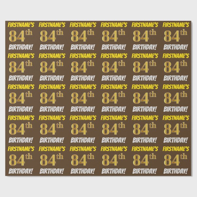 Papier Cadeau Brown, Faux/Imitation Gold, "84e anniversaire" (Plat)