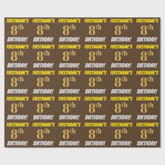 Papier Cadeau Brown, Faux/Imitation Gold, "8ème anniversaire" (Plat)