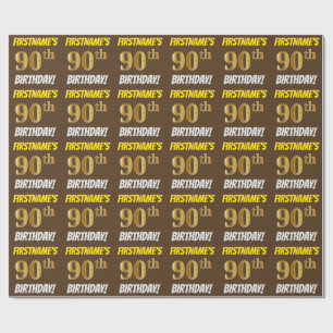 Papier Cadeau Brown, Faux/Imitation Gold, "90e ANNIVERSAIRE"