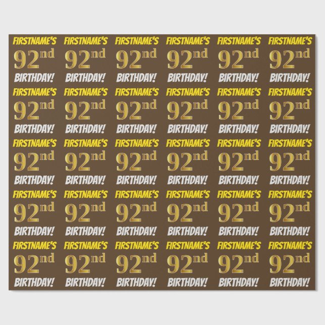 Papier Cadeau Brown, Faux/Imitation Gold, "92e anniversaire" (Plat)