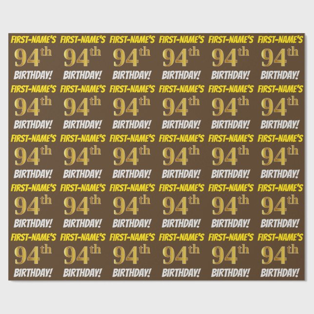 Papier Cadeau Brown, Faux/Imitation Gold, "94e anniversaire" (Plat)