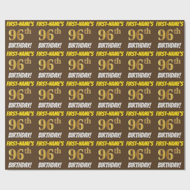 Papier Cadeau Brown, Faux/Imitation Gold, "96e ANNIVERSAIRE" (Plat)