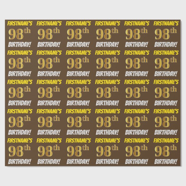 Papier Cadeau Brown, Faux/Imitation Gold, "98e ANNIVERSAIRE" (Plat)